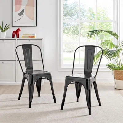 The Range Colton Stackable Tolix Style Industrial Metal Kitchen Dining Chair - Black