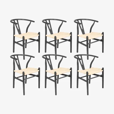 The Range Beech Wooden Wishbone Dining Chair - Pack of 6 - Black/Natural