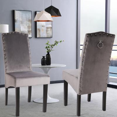 The Range 2PCS Velvet Fabric Dining Chair Studded Edge Upholstered Seat With Knocker - Grey