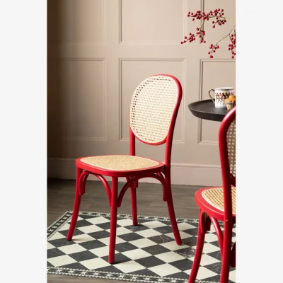 Rockett St George Set of 2 Chez Pitou Wood & Woven Cane Dining Chairs in Red