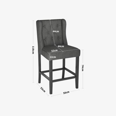 The Range 2PCS Linen Fabric Upholstered Bar Stool Buttoned High Dining Chair - Dark Grey