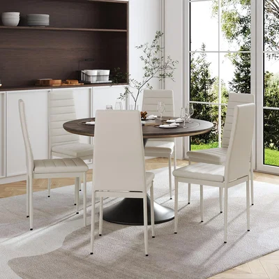 The Range Faux Leather High-Back Armless Dining Chairs Set - White / 6