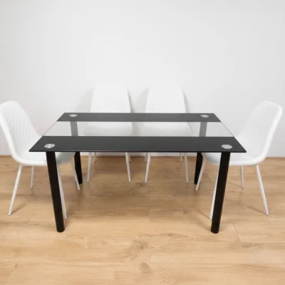 The Range Black Clear Glass 4 Gem Pattern Faux Leather padded White Chairs Dining Room Furniture - Brown