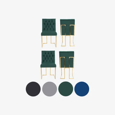 The Range 4PCs Siena Luxury Tufted Velvet Dining Chairs with Gold Frame  Legs Upholstered - Green
