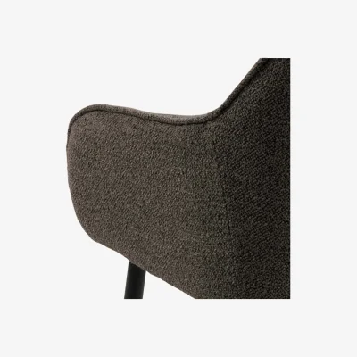 The Range Buttonfern Taupe Bouclé Tufted Dining Chairs Set of 2 with Armrests and Black Steel Legs - Taupe
