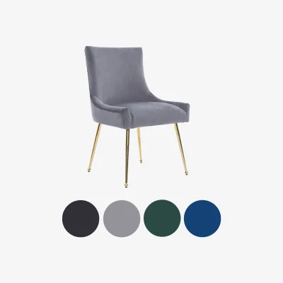 The Range Viviana Velvet Dining Chairs with Gold Legs, Ring Handle Modern Upholstered - Grey
