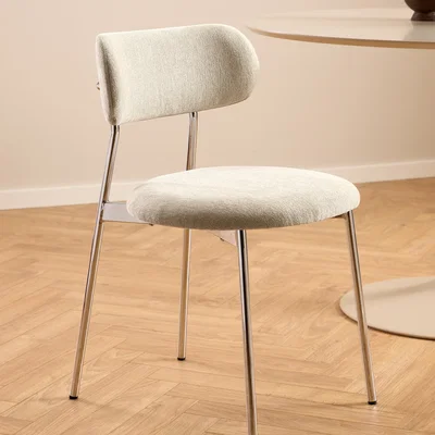 The Range Lyric Dining Chair in Sand Fabric & Chrome Base (Set of 2) - Sand & Chrome