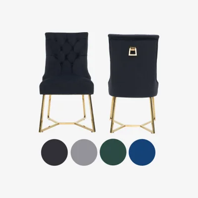 The Range 2PCs Ambra Modern Velvet Dining Chairs with Gold Legs, Ring Handle Tufted Accent - Black