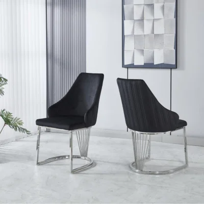 The Range Set of 2 Lusso Velvet Dining Chairs with Chrome Frame - Black