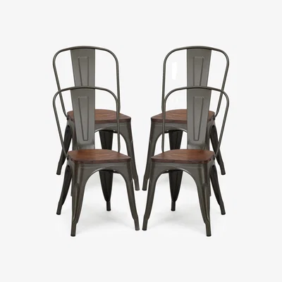The Range Set of 4 Dining Chair Metal Frame Bistro Chair - Green