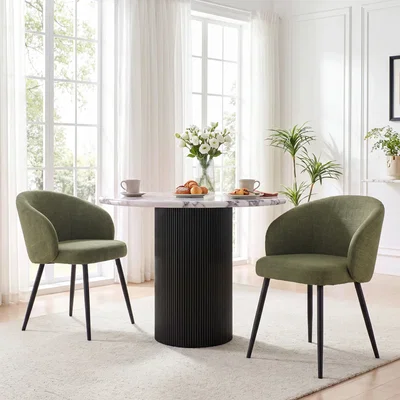 The Range Chunky Weave Fabric Ergonomic Dining Chairs - Green