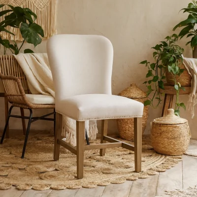 The Range Poët Soft Grey Upholstered Dining Chair with Stud Trim - Grey
