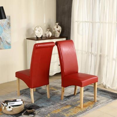 The Range WestWood Faux Leather Roll Top Dinner Wooden Dining Chair - Red
