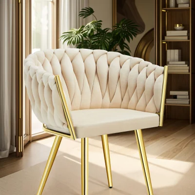 The Range Dining Chair Astano, Padded, Velvet, Knot Design - Sand-Colored/Gold / 2