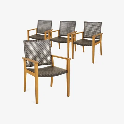 The Range Acacia and Wicker Patio Dining Chairs Set of 4 - Grey