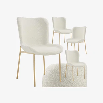 The Range Dining Chair Tessa - Ergonomic, High Backrest - Boucle White & Gold / 4