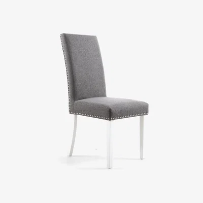 The Range Pair Of Randall Stud Detail Linen Effect Steel Grey Dining Chair - Polyester Fabric