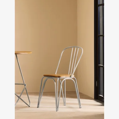 The Range District Grey Finish Metal Frame Dining Chair - Natural, Grey
