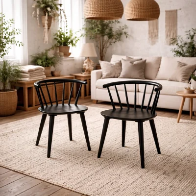 The Range Set of 2 Matt Rubberwood Dining Chairs - Black