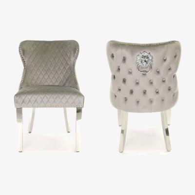 The Range Light Grey Velvet Koko Dining Chair Lion Knocker  - Light Grey