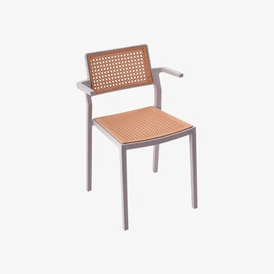 The Range Set of 4 PP rattan Dining Chairs with Armrest - Grey+Brown