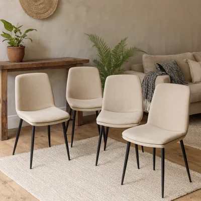 The Range Mosslight Upholstered Dining Chairs Set of 4 Slim Metal Legs - Beige