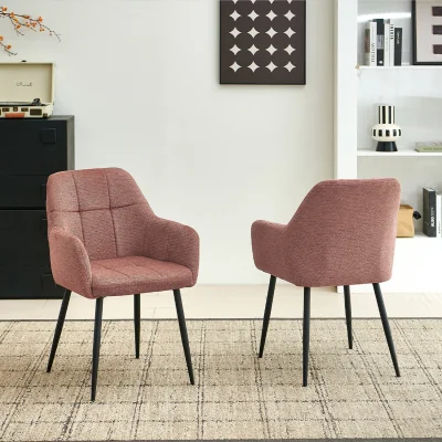 The Range SONARA Modern Dining Chairs Set of 2 - Plush Chenille Upholstery, Ergonomic Curved Back, Metal Legs - Light Red