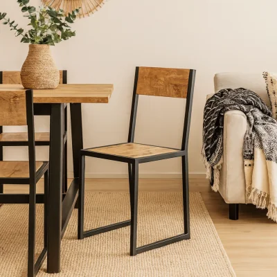 The Range Set of 2 Industrial Mango Wood Dining Chairs, Black Metal Frame - Brown