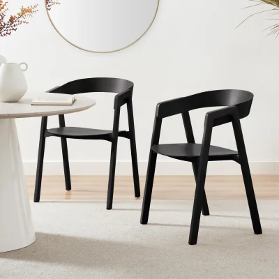 The Range Masa 2x Solid Oak Black Wooden Dining Chairs - Black
