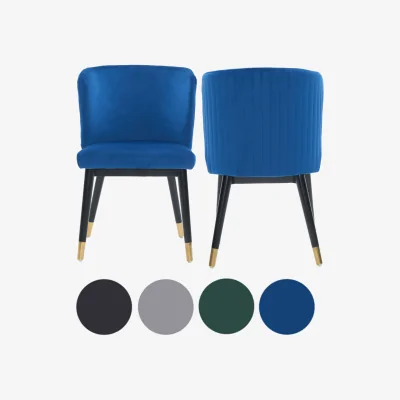 The Range 2PCs Sofina Modern Velvet Dining Chairs with Tufted Back, Wooden Frame Gold Tips - Blue