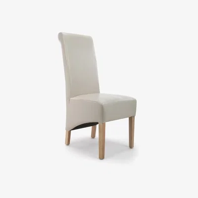 The Range Pair of Krista Roll Back Bonded Leather Ivory Dining Chairs - Ivory
