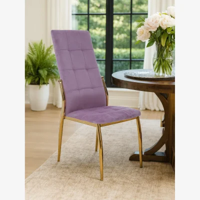 The Range Tamzin Pink Velvet High Back Dining Chair - Gold, Pink