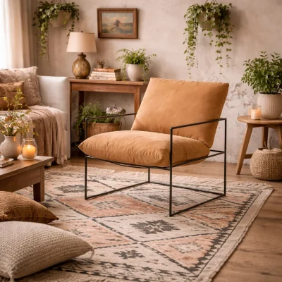 The Range Drogheda Dining Chair - Tan Houseweave, Matt Black Metal Frame - Brown