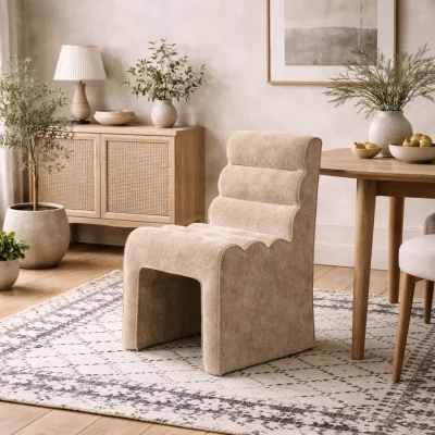 The Range Midleton Retro Ribbed Honey Chenille Dining Chair - Cream