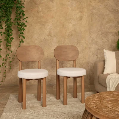 The Range New Mexico Mango Wood Dining Chairs Set of 2 with Bouclé Seats - Brown