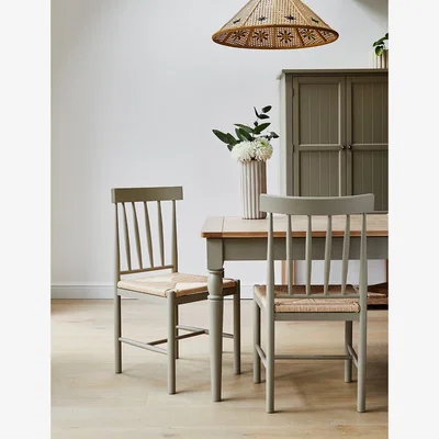 Rose & Grey Set of 2 French Grey Wooden Dining Chairs with Woven Rope Seat Detail