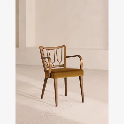 Soho Home Leonie Armed Dining Chair, Velvet, Mustard, UK