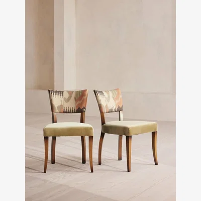 Soho Home Pair of Molina Armless Dining Chairs, Kimono, Velvet, Lichen