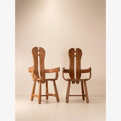 Soho Home Vintage Pair of De Puydt Brutalist Arm Chairs, Oak