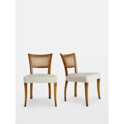 Soho Home Pair of Molina Dining Chairs Cane Back Linen Natural UK