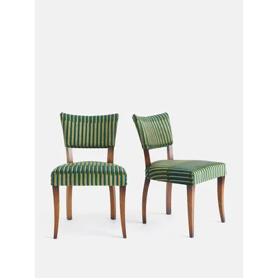 Soho Home Pair Of Molina Dining Chairs, Pierre Frey Velvet Lines, Foret, UK