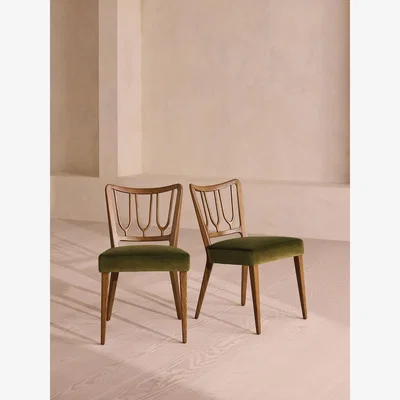Soho Home Leonie, Pair of Armless Dining Chair, Velvet, Olive