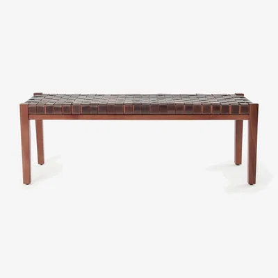 Sazy Cappo Woven Leather Bench, Brown