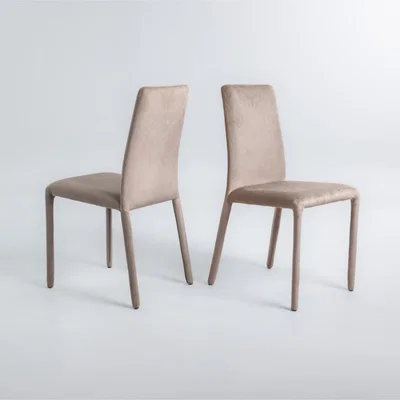 Sazy Cooper Dining Chairs - Set of 2, Warm Beige Velour