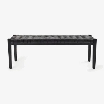 Sazy Cappo Woven Leather Bench, Black