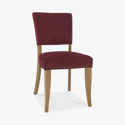 Teddy Beau Bentley Indus Rustic Oak Upholstered Velvet Crimson Dining Chairs