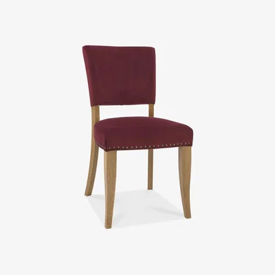 Teddy Beau Bentley Indus Rustic Oak Upholstered Velvet Crimson Dining Chairs