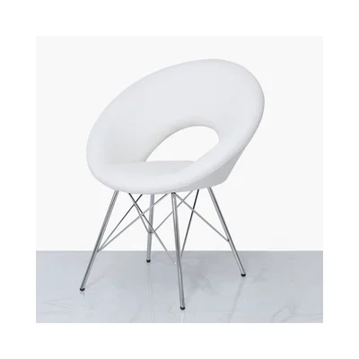 Teddy Beau Deco Home White Deeply Padded Chrome And Faux Leather Orb Chair