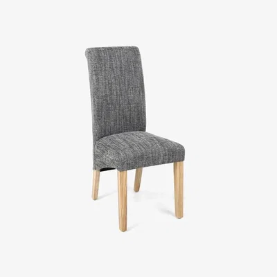 Teddy Beau Shankar Karta Scroll Back Tweed Grey Dining Chair (2PK)
