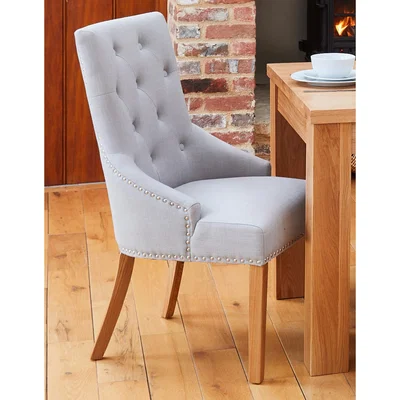Teddy Beau Baumhaus Oak Accent Narrow Back Upholstered Dining Chair - Grey (Pack Of Two)